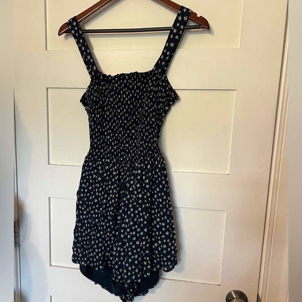 Hollister Navy Floral Tie-Back One-Piece Romper